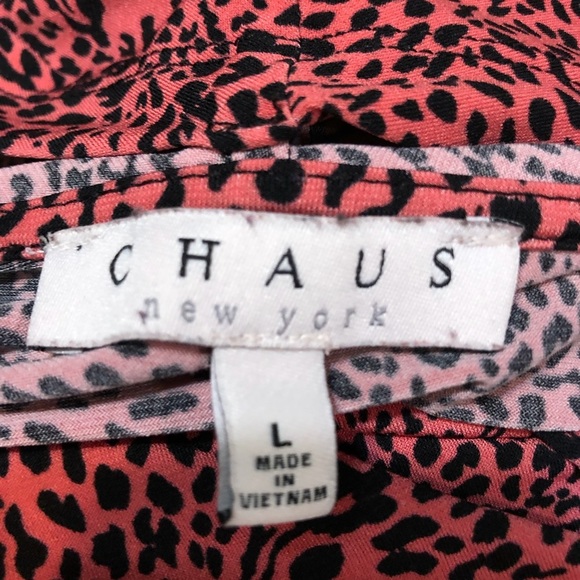CHAUS New York Red & Black Animal Print V-neck Long Sleeve Wrap Top - Picture 6 of 6